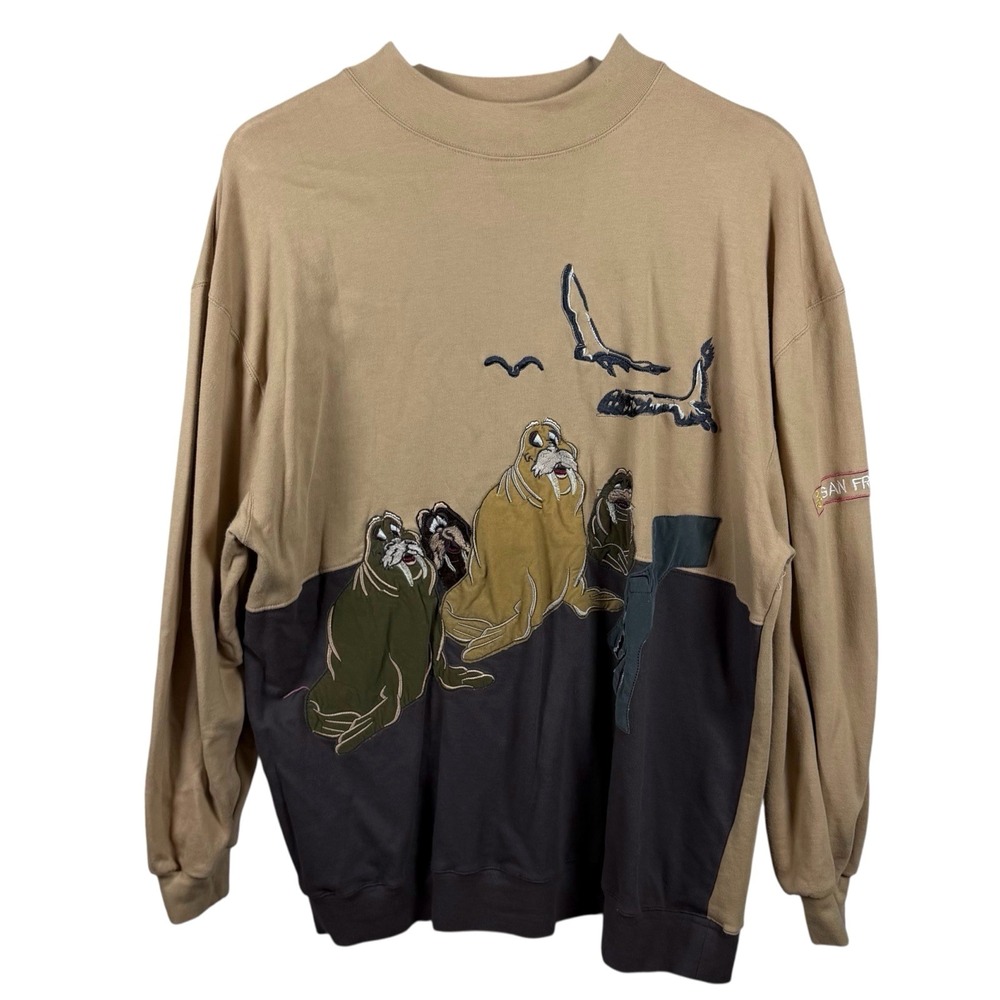 Vintage ELK Casuals Men's XL Embroidered Walrus Crewneck Sweatshirt SF USA